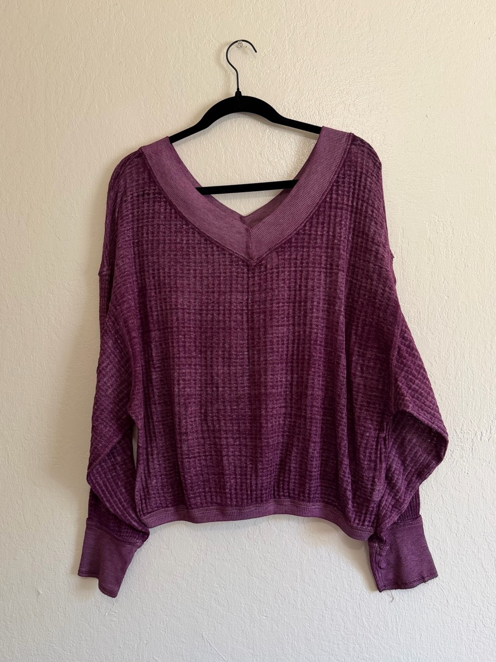 We The Free Women's V-Neck Waffle Knit Sweater - Plum